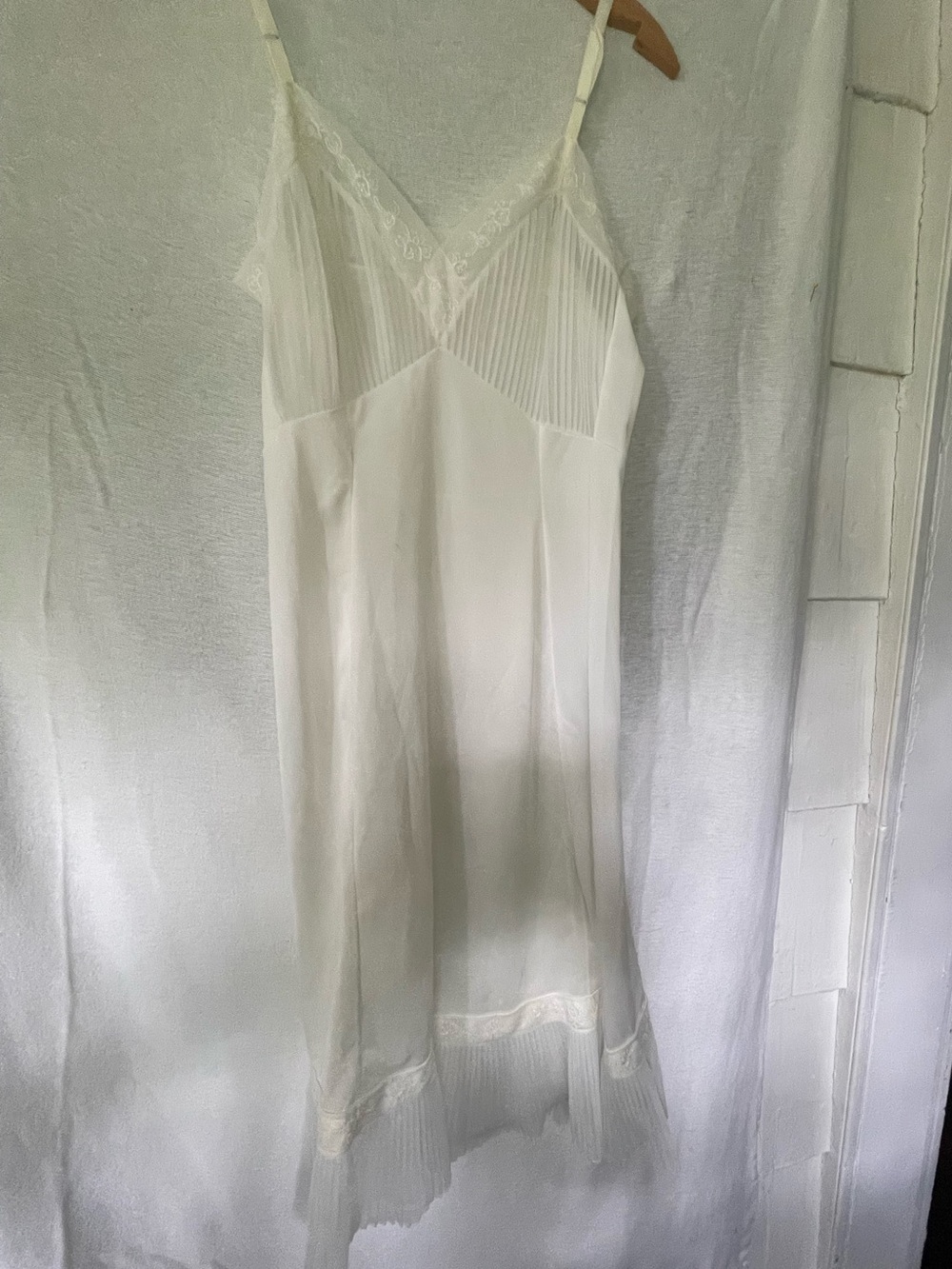 Vtg 50s Van Raalte Opaquelon Full Slip Accordion Crystal Pleat Lace Ivory
